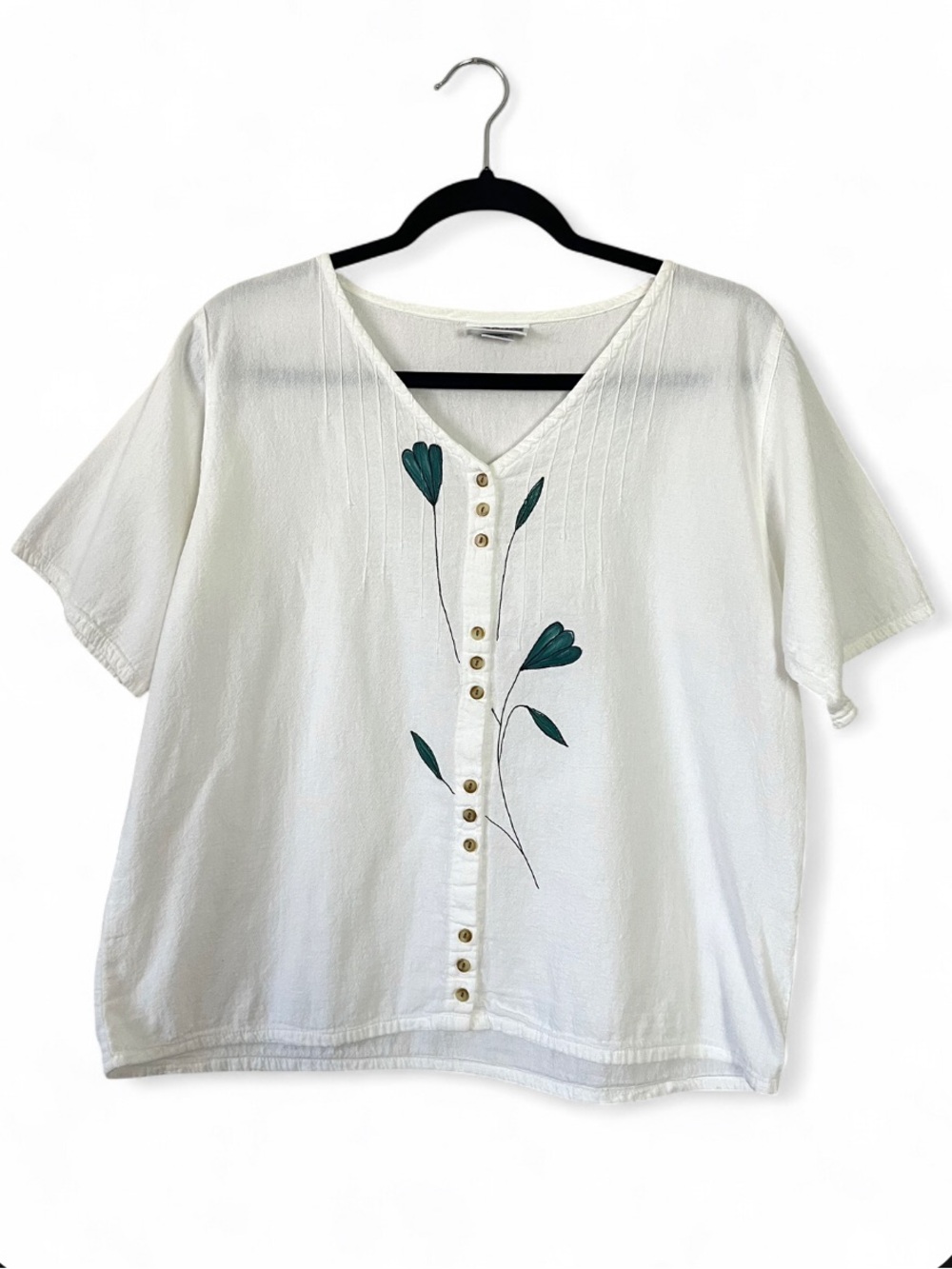 Eucalyptus 100% Cotton Top Hand Made Med Leaf Print Euro Summer Beachy Artisan